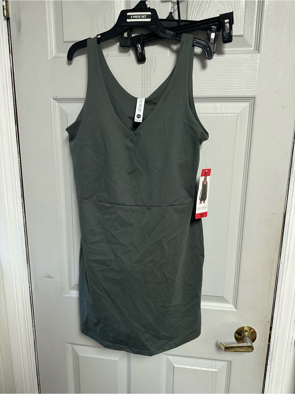 Elle Sport Olive Green V-Neck Maxi Slip Dress